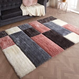 Blocks Polyester 80x150cm 3D Carved Rug In Blush